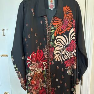 Johnny Was Carro Silk Button front Floral Tunic size M